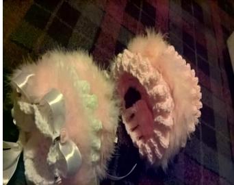Ribbon fur frilled baby hat