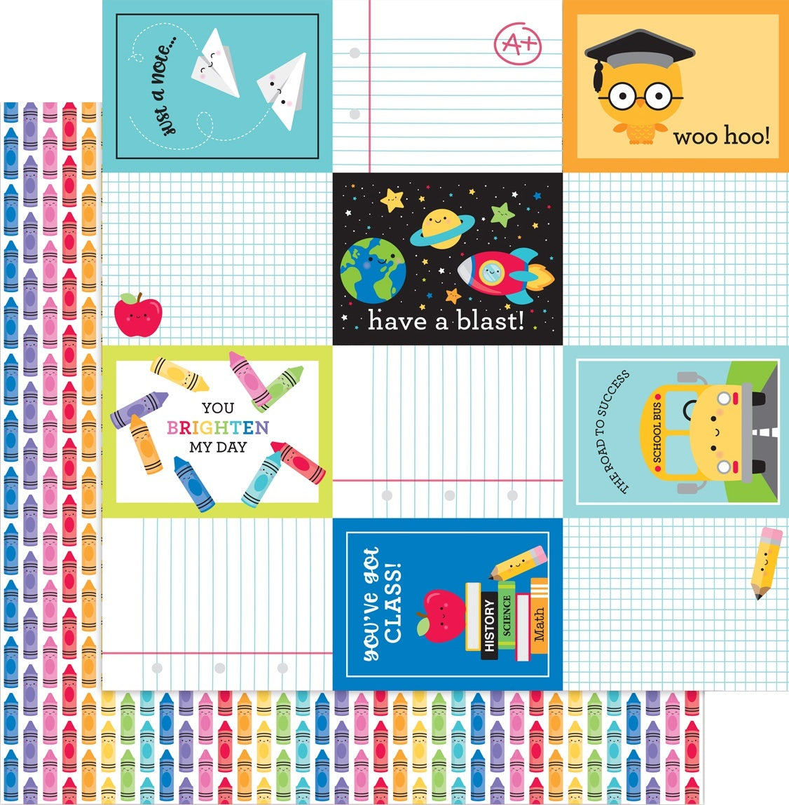 Doodlebug School Days Double-Sided Cardstock 12"X12" 25/Pkg - Color Me Happy