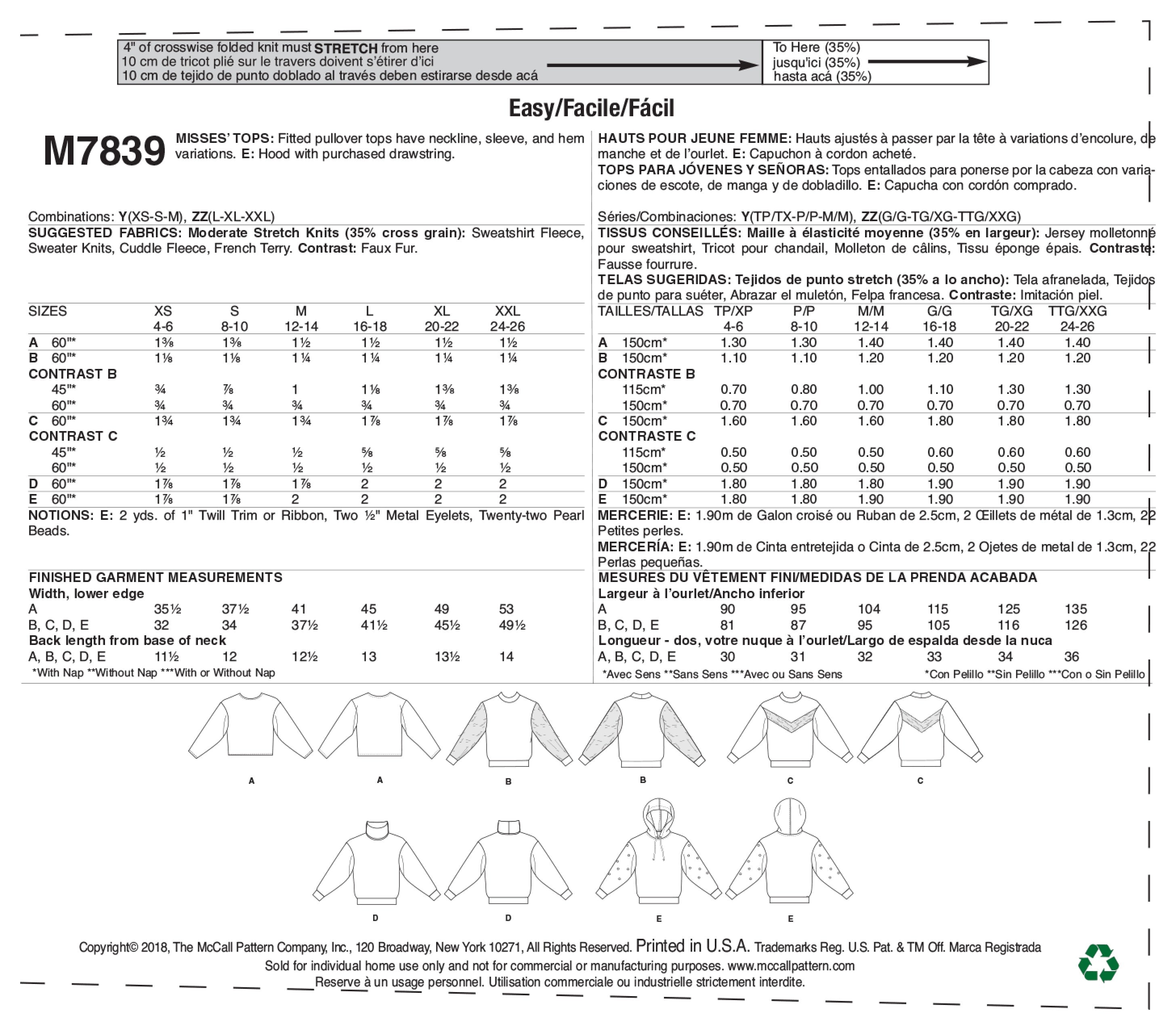 McCall's Misses' Tops M7839 - Sewing Pattern