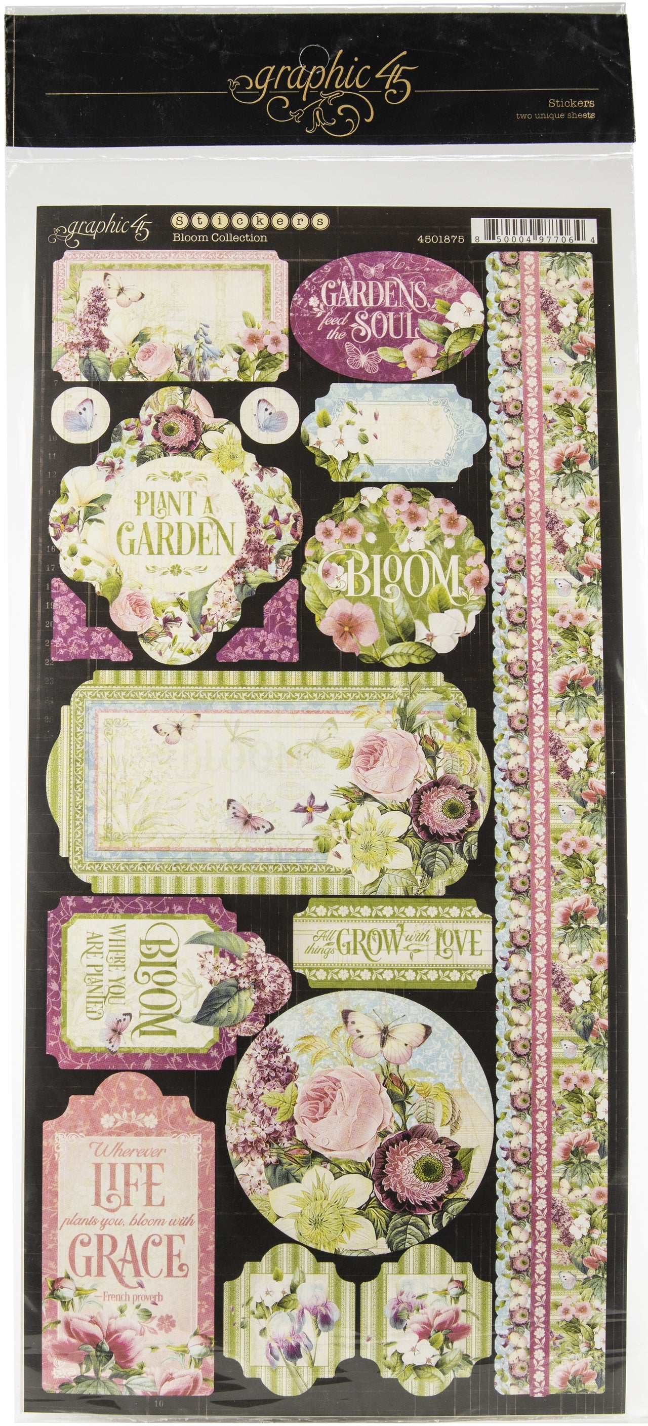 Graphic 45 Bloom Cardstock Stickers 12"X12" - 570476