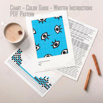Diagonal Crochet Pattern C2C Opened Eye Blanket Blue Throw Colorwork