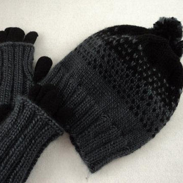 Fingerless Gloves and Two Tone Hat