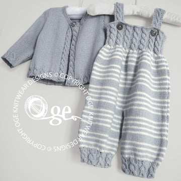 Baby Overalls with detailed cabled bodice and matching sweater - P037