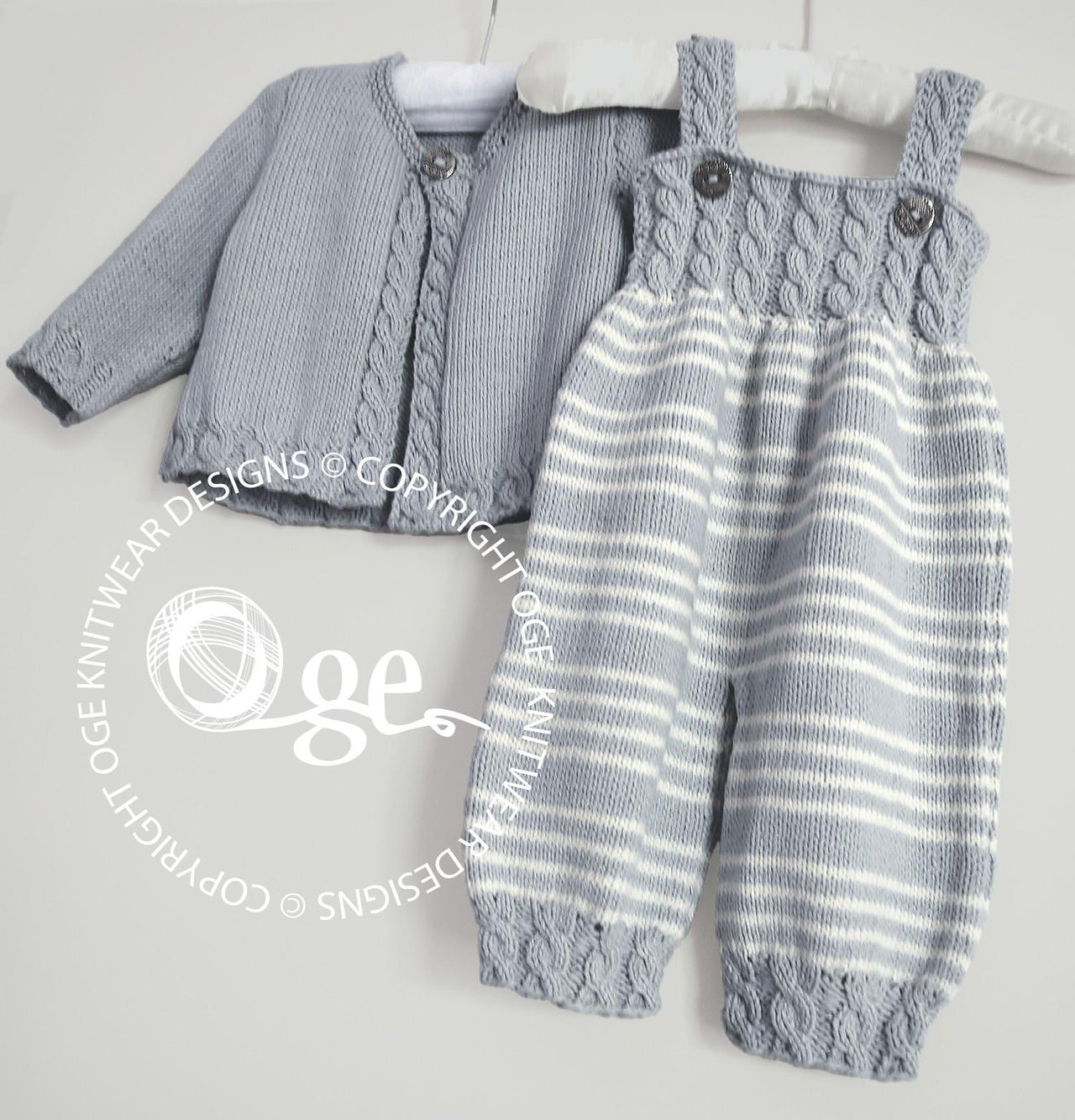 Baby Overalls with detailed cabled bodice and matching sweater - P037