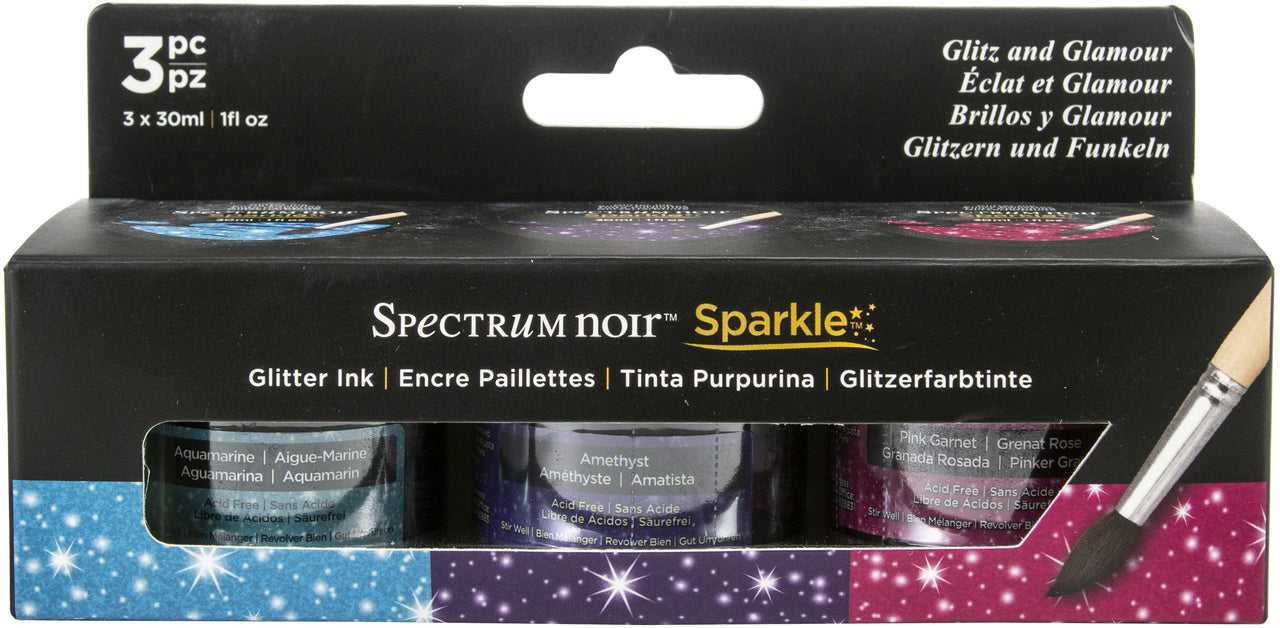 Crafter's Companion Spectrum Noir Sparkle Glitter Inks 1oz 3/Pkg - Glitz & Glamour