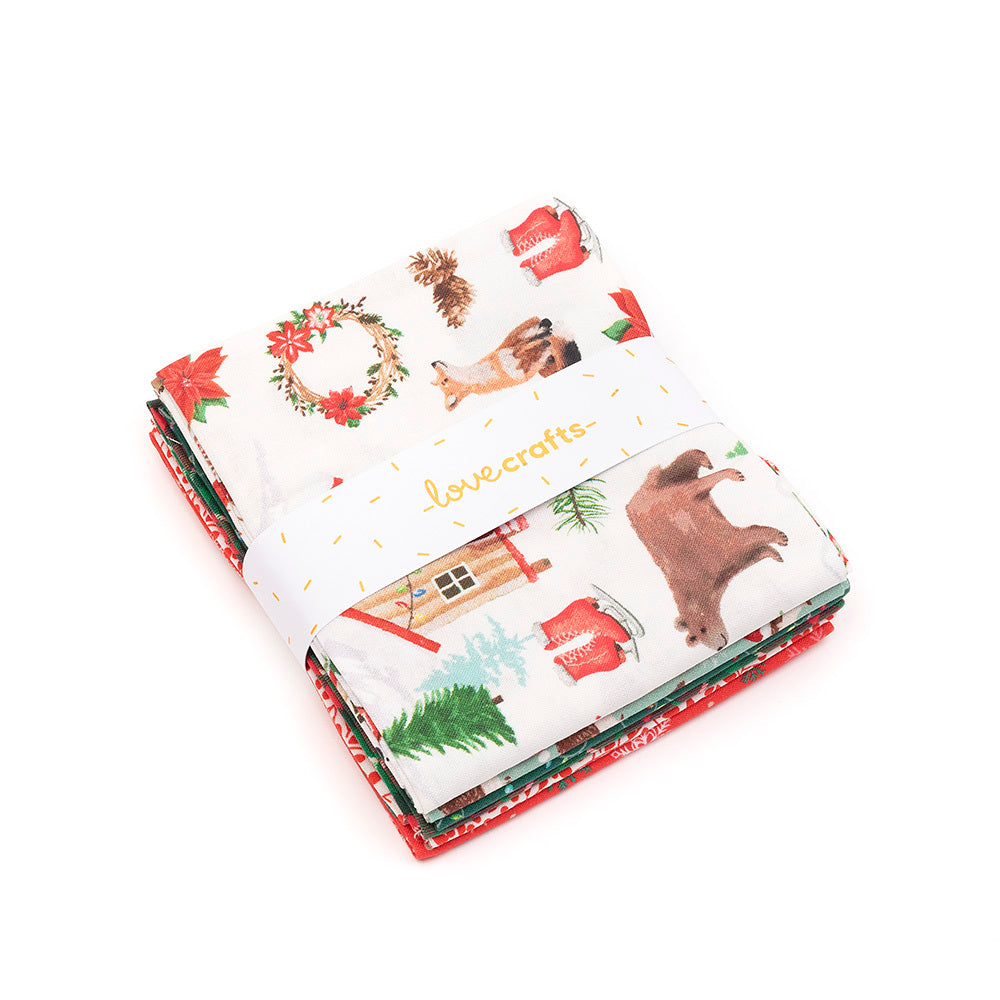 LoveCrafts Christmas Village Fat Quarter Bundle - Green/Red