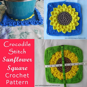 Crocodile Stitch Sunflower Square