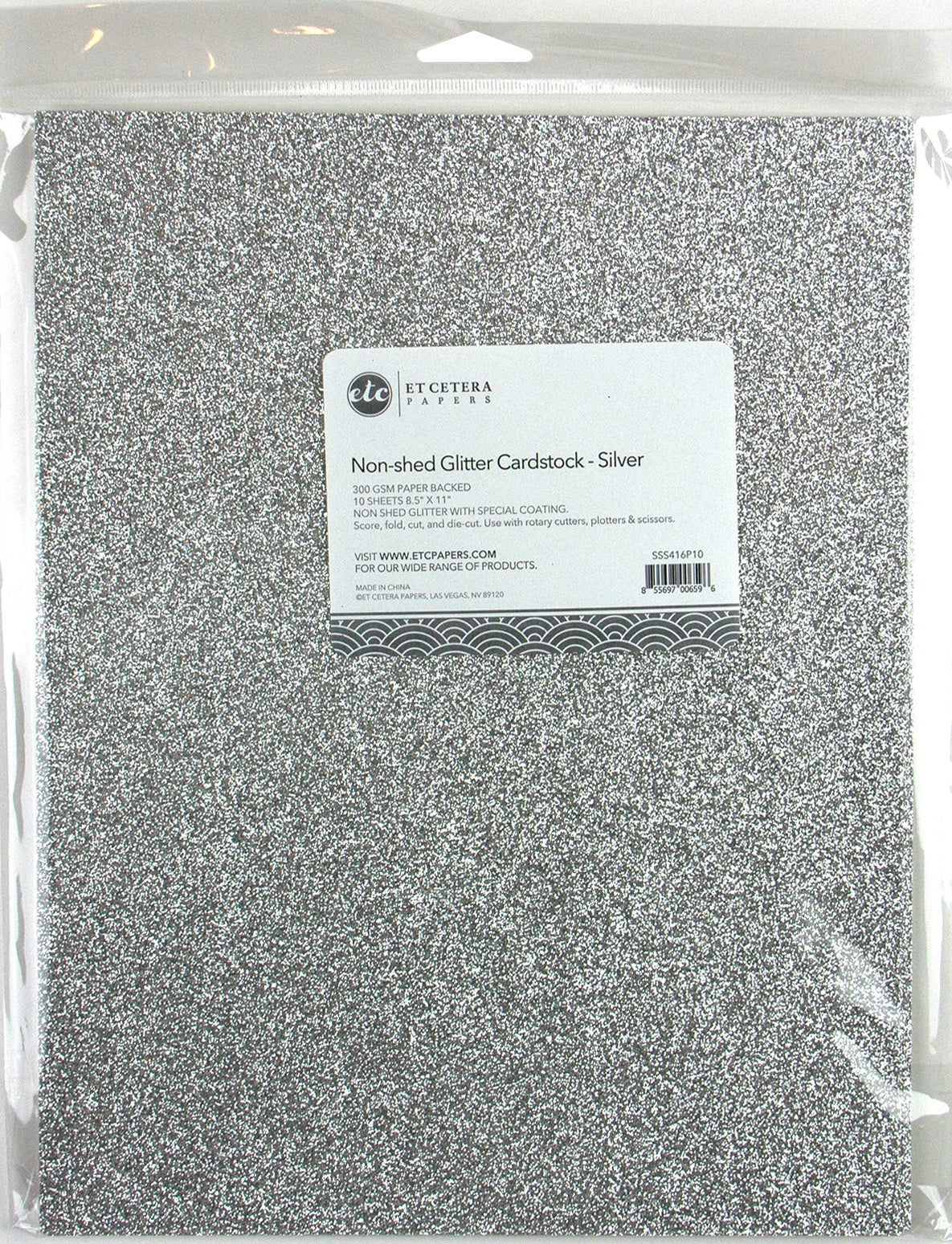Arc Crafts ETC Papers Non-Shed Glitter Cardstock 8.5"X11" 10/Pkg - Silver