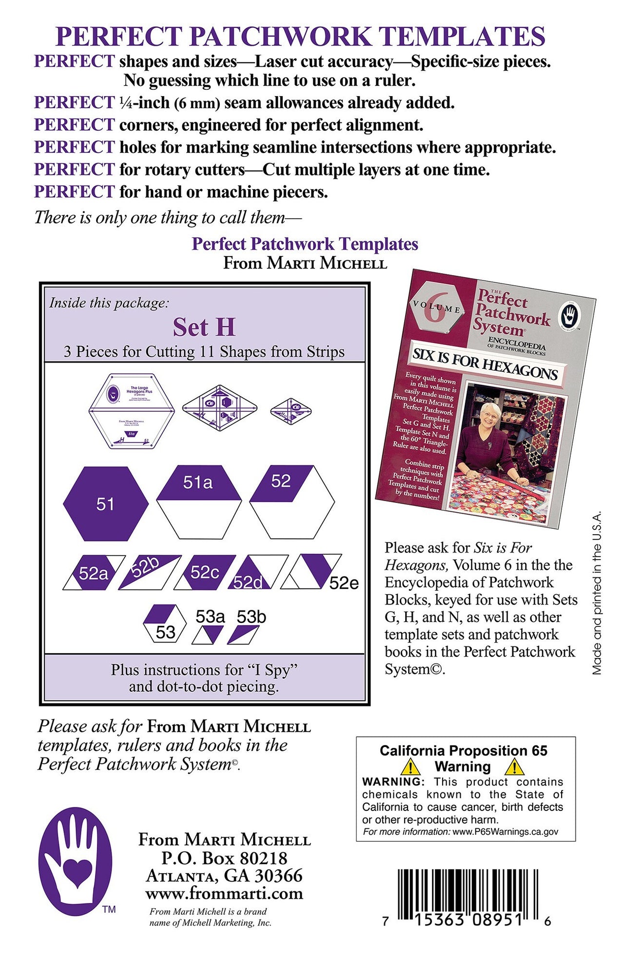Marti Michell Set H Perfect Patchwork Quilting Template