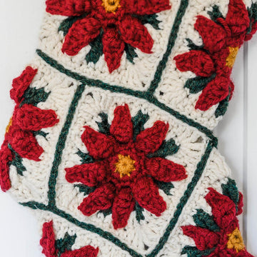 Poinsettia Granny Square Christmas Stocking