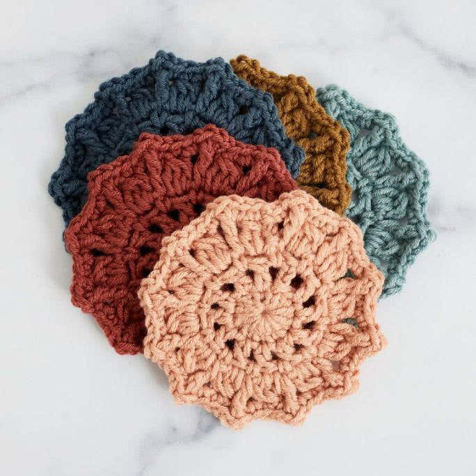 Sunburst Coasters in Lion Brand Color Theory - M22080 - Downloadable PDF
