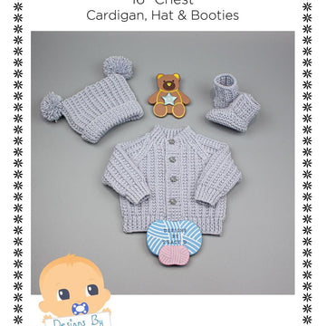 Jacob Baby Cardigan, Hat & Booties knitting pattern in 2 sizes 0-3mths & 6-12mths