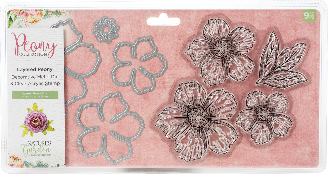 Crafter's Companion Nature's Garden Peony Stamps & Dies 9/Pkg - Layered Peony