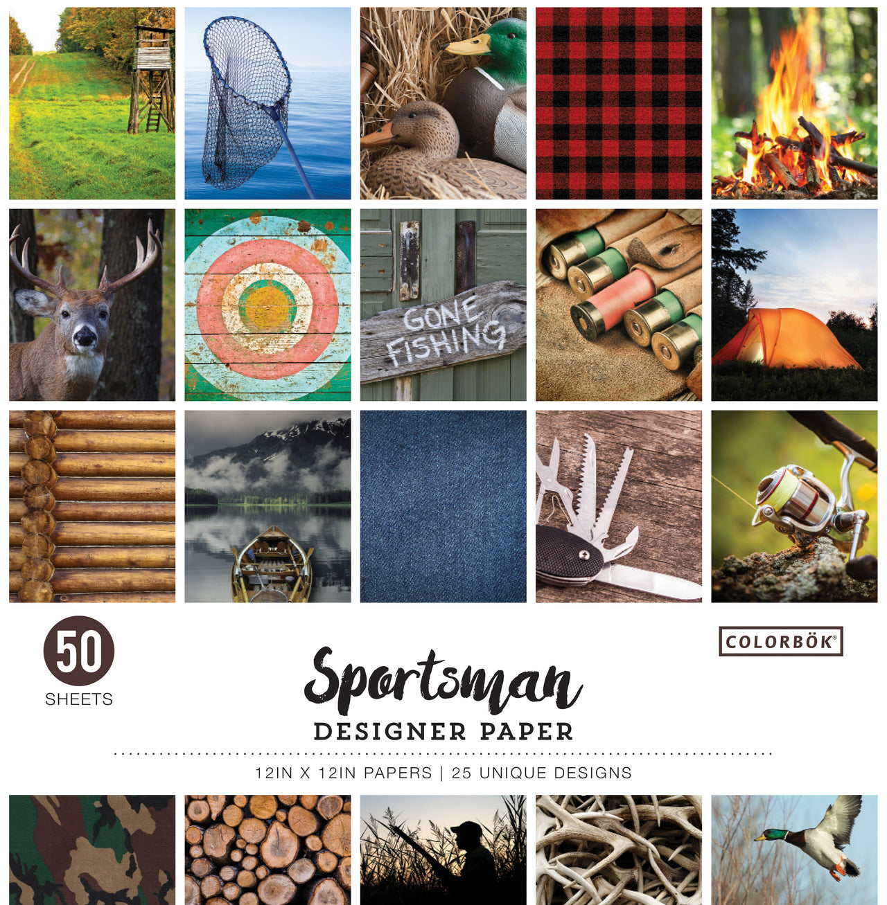 American Crafts Colorbok 68lb Designer Single-Sided Paper 12"X12" 50/Pkg - Sportsman, 25 Designs/2 Each