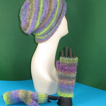 Mohair Slouch Hat and Fingerless Glove Set