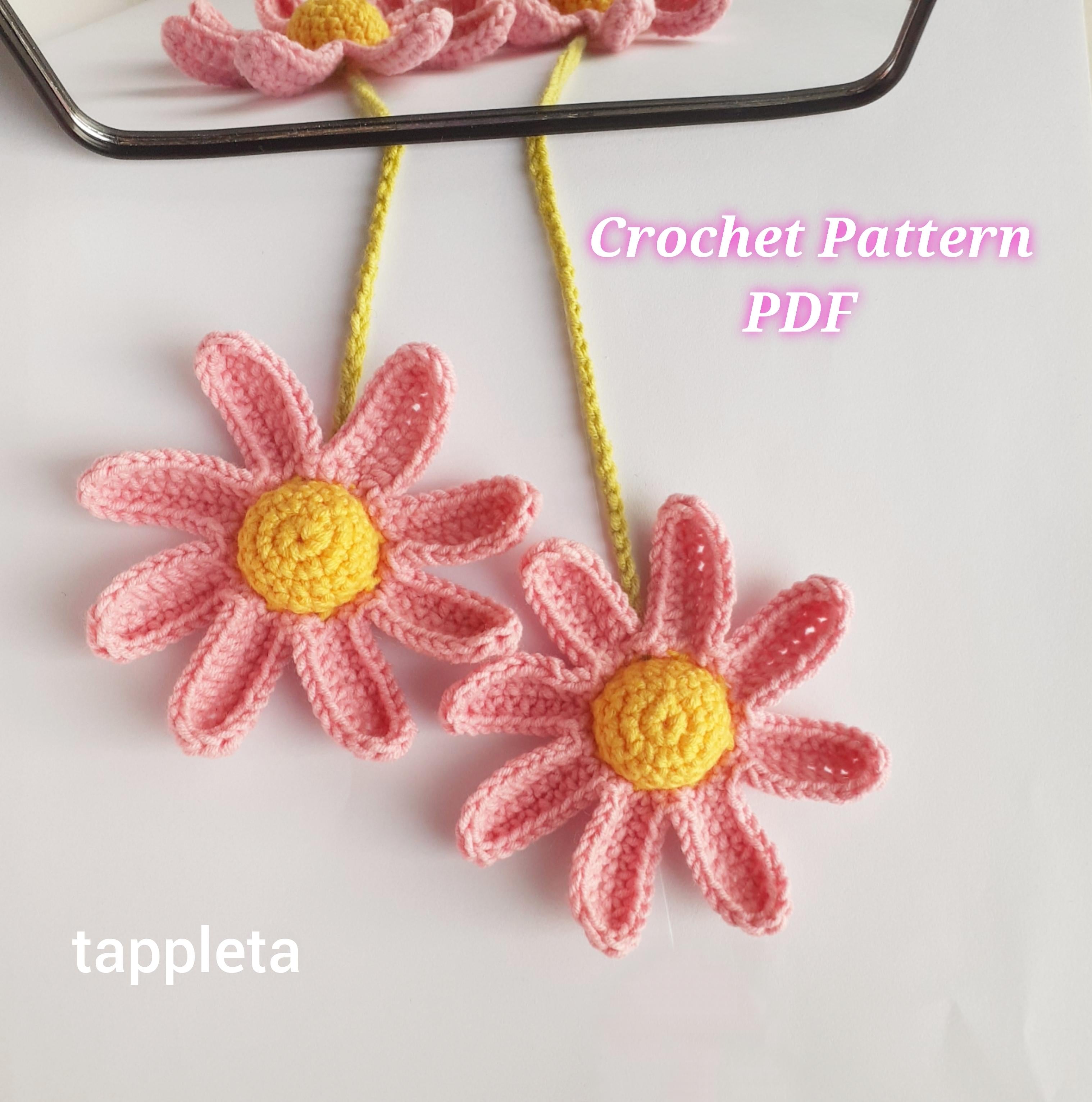Pink flowers crochet car hanger pattern, Crochet daisy rearview mirror
