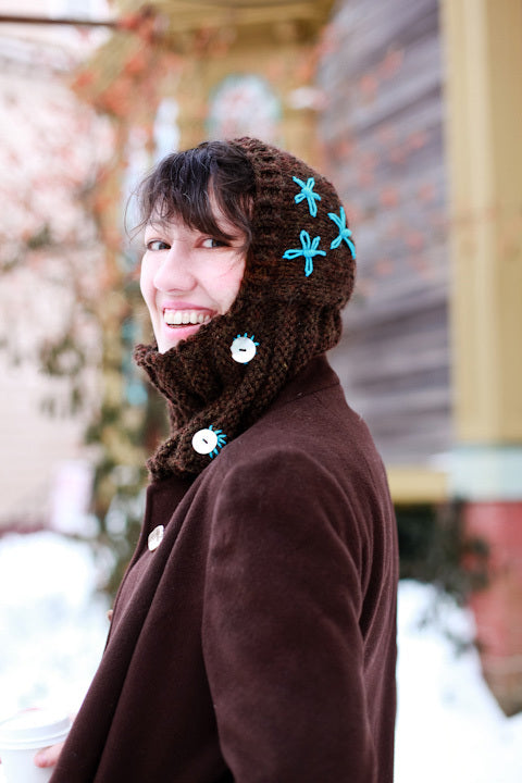 Embroidered Hood in Lion Brand Cotton-Ease - L0736