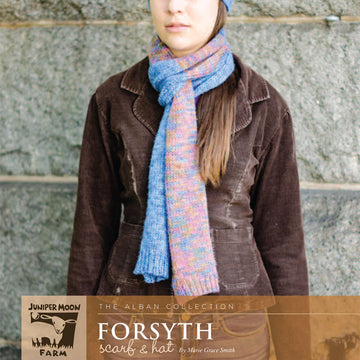Forsyth Scarf & Hat Set in Juniper Moon Farm Marlowe Jeweltones and Marlowe Dappled - Downloadable PDF