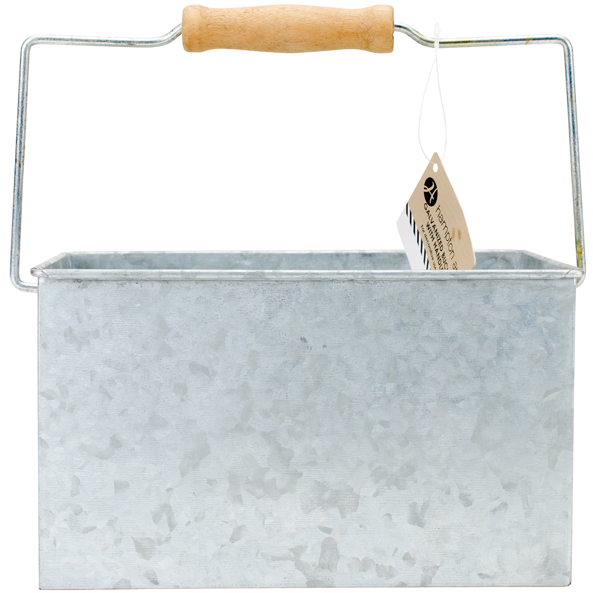 Hampton Art Galvanized Rectangle Bucket W/Wood Handle - 4.75"X8"X6.25"