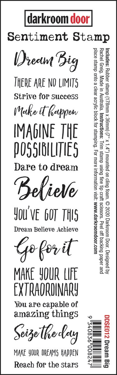 Darkroom Door Sentiment Cling Stamp 7"X1.4" - Dream Big