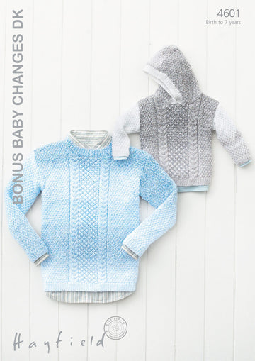 Round Neck and Hooded Sweaters in Hayfield Bonus Baby Changes DK - 4601 - Downloadable PDF