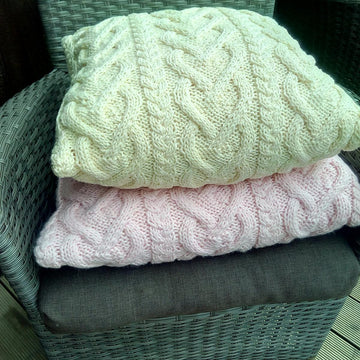 Cabled heart chain pillow