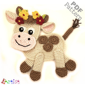 Cow with 3D effect crochet applique