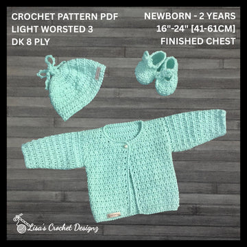Fiona Baby Cardigan Hat and Booties Set