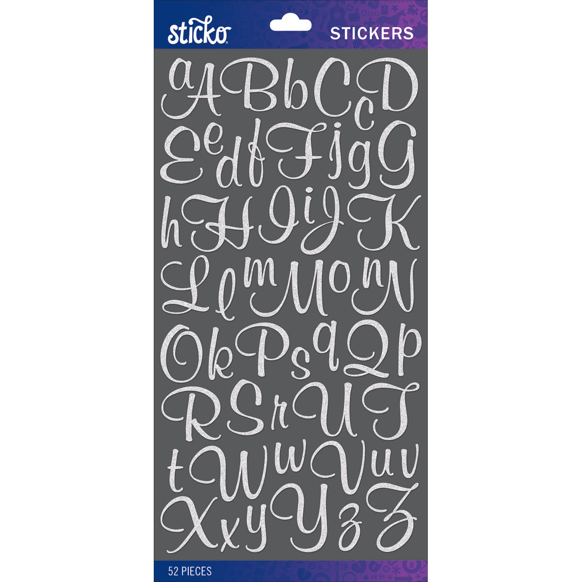Sticko Alphabet Stickers - White Glitter Script Small