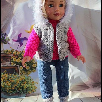 Knitting Pattern OG1 Jeggings, Sweater, Bodywarmer & Boots to fit 18 inch Fashion Doll