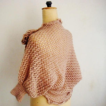 Knit lace shrug with knit flower pin