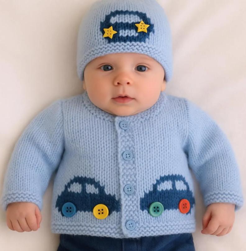 Baby Car Cardigan and Hat