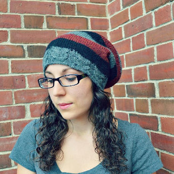 Owl Rib Slouchy Striped Beanie