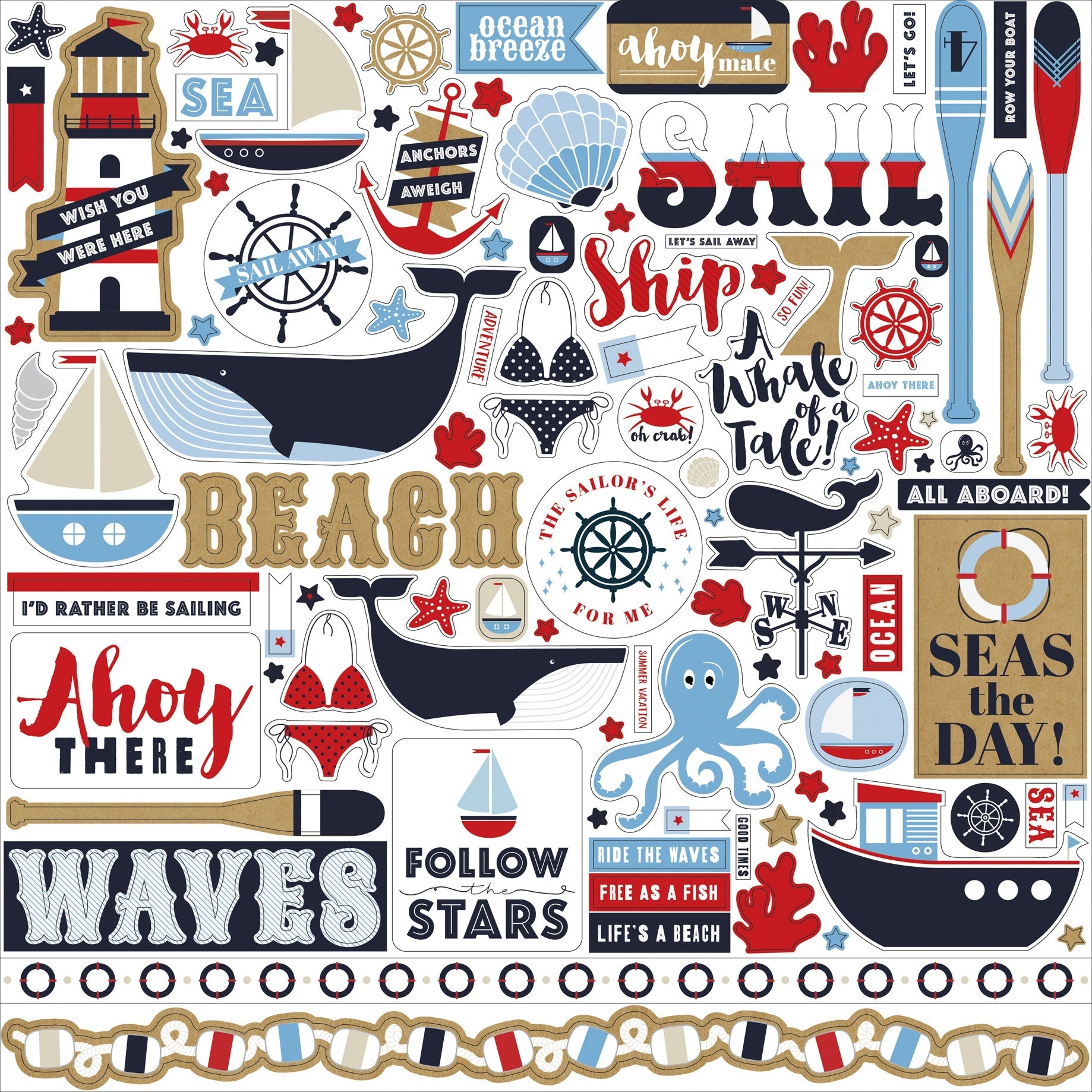 Echo Park Paper Deep Blue Sea Cardstock Stickers 12"X12" - Elements