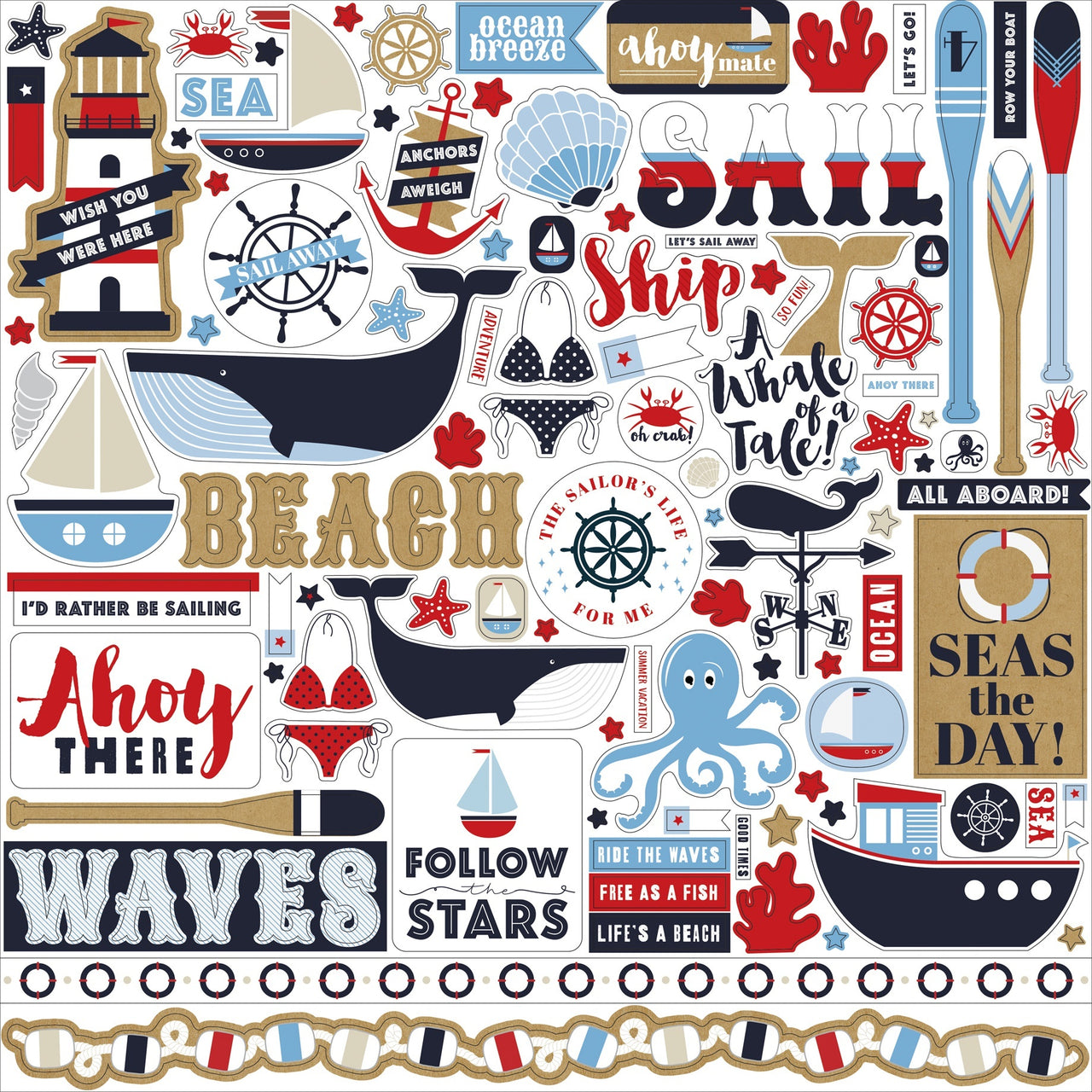 Echo Park Paper Deep Blue Sea Cardstock Stickers 12"X12" - Elements