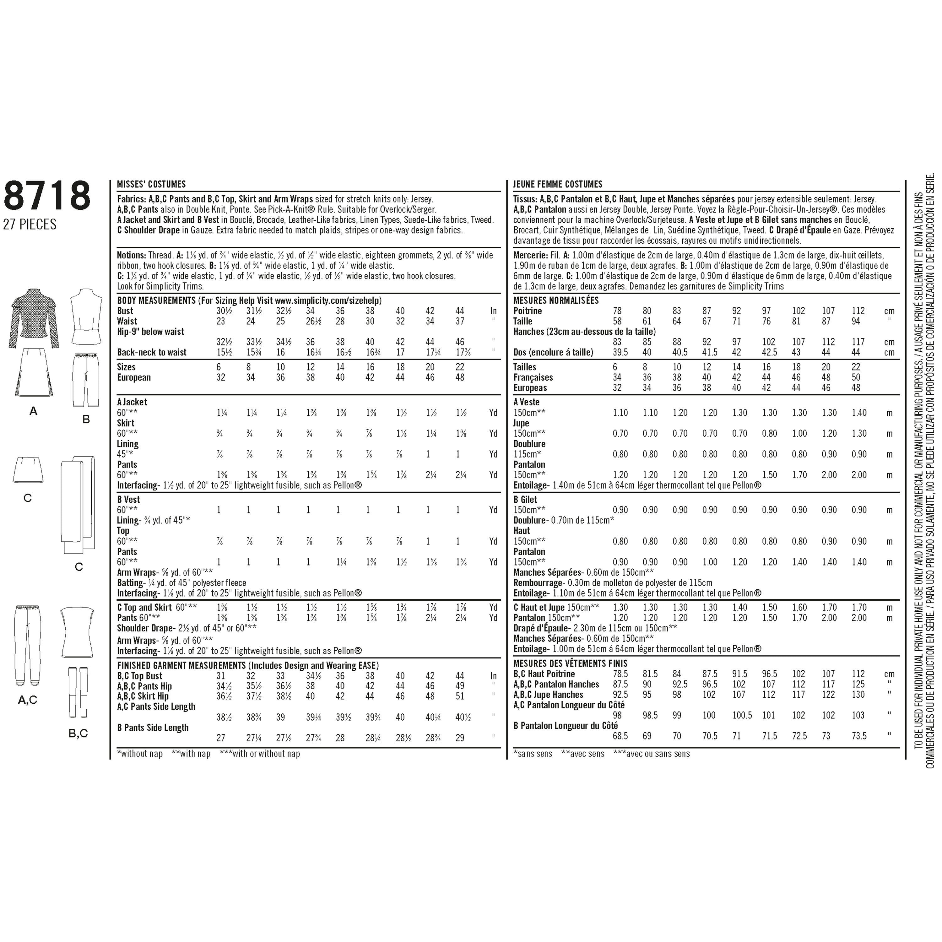 Simplicity 8718 Women's Costumes - Sewing Pattern