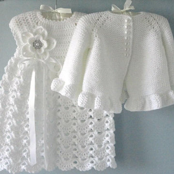 Knit Crochet PATTERN Newborn Baby Girl Clothes Jacket and Dress