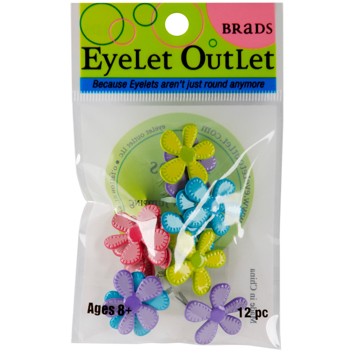 Eyelet Outlet Shape Brads 12/Pkg - Stitched Flowers - Bright