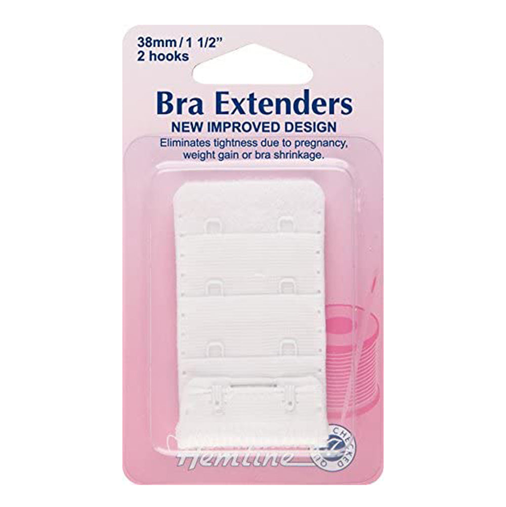 Hemline Bra Back Extenders 38mm, White - 2 hooks