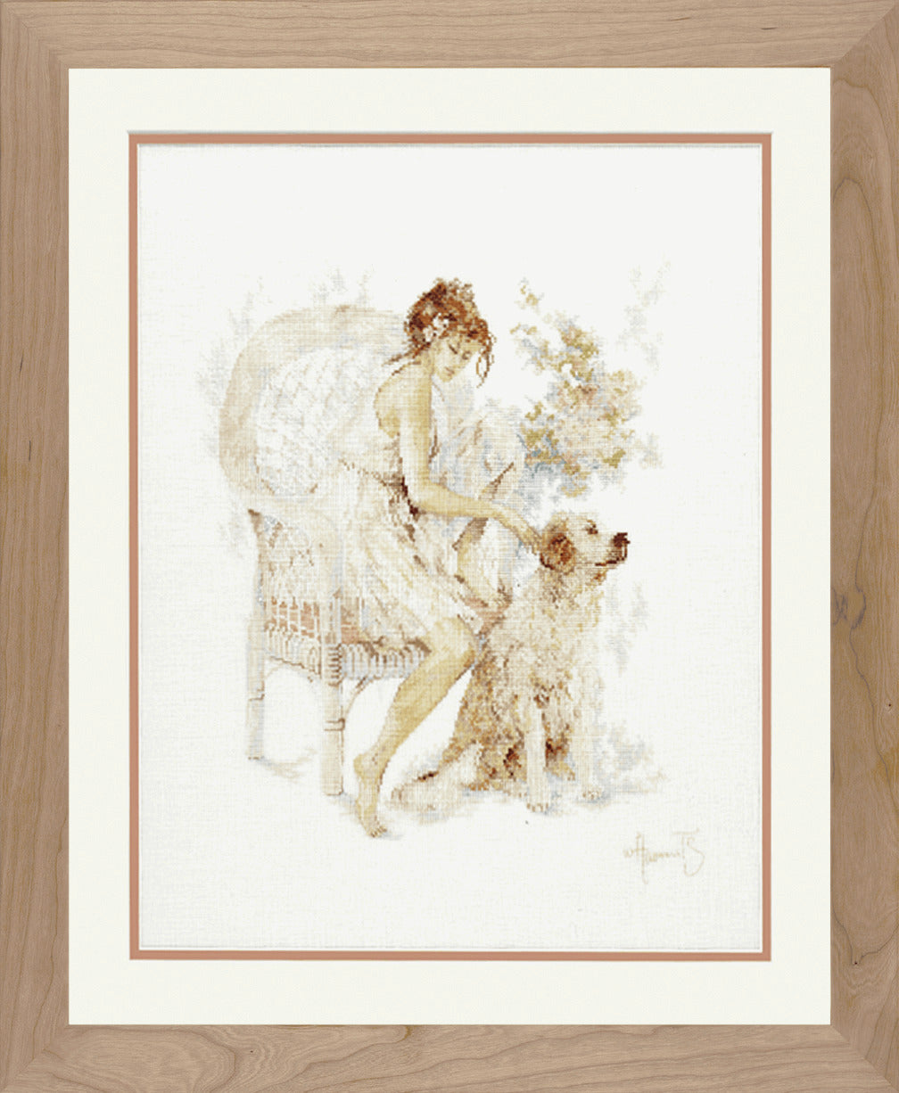 Lanarte Girl In Chair With Dog Counted Cross Stitch Kit - 49 x 39 cm