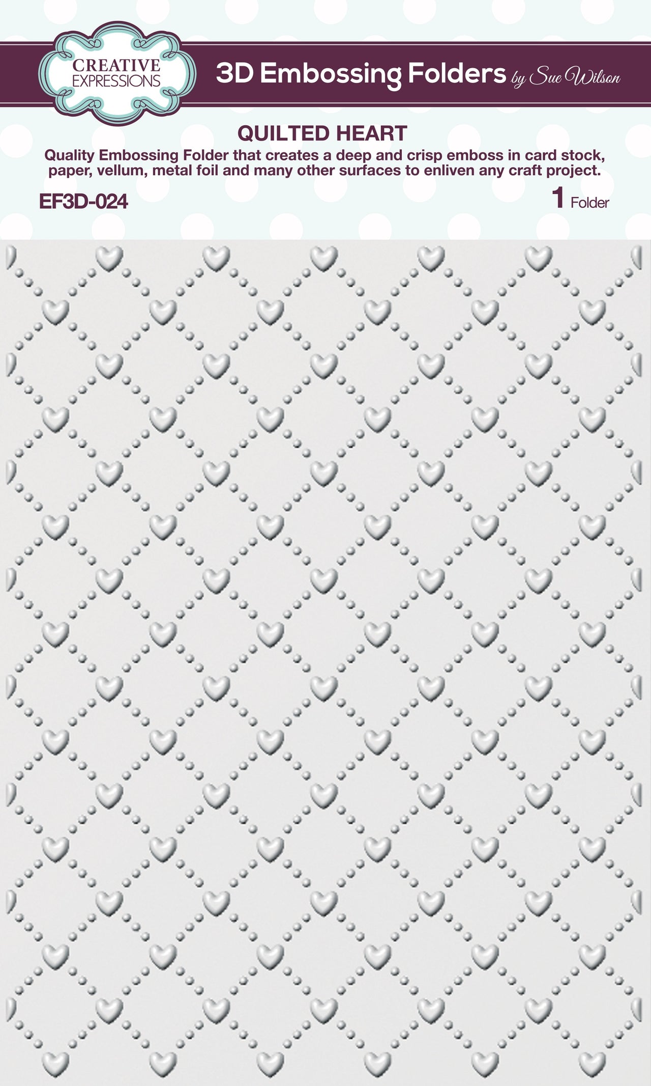 Creative Expressions 3D Embossing Folder 5.75"X7.5" - Quilted Heart