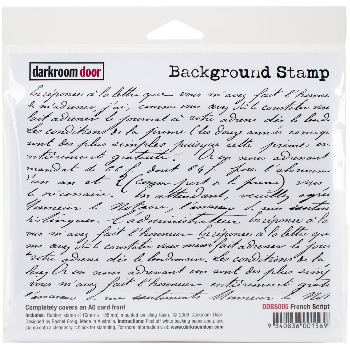 Darkroom Door Background Cling Stamp 4"X6" - French Script
