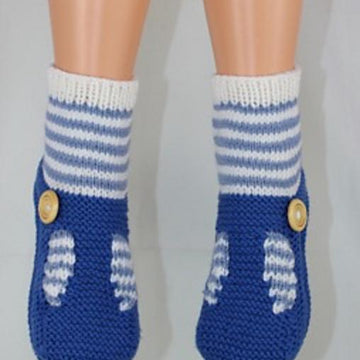 Childrens Stripe Sock T Bar Sandal Slippers