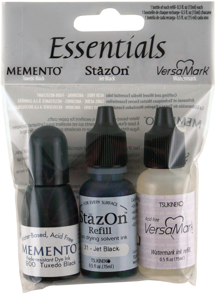Imagine Essentials Ink Refills .5oz 3/Pkg - Black - Memento, StazOn & VersaMark
