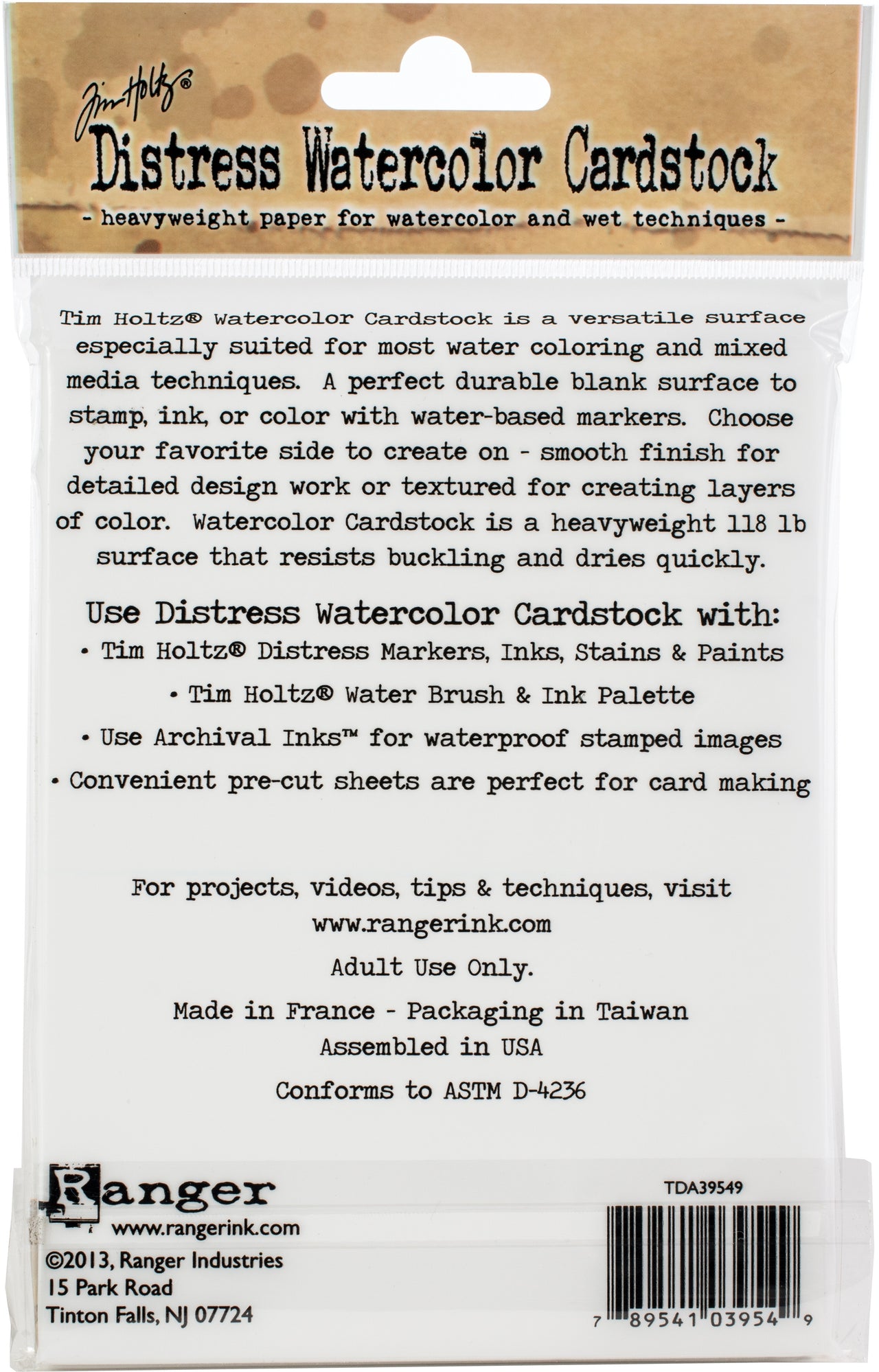 Ranger Tim Holtz Distress Watercolor Cardstock 20/Pkg - 4.25"X5.5"