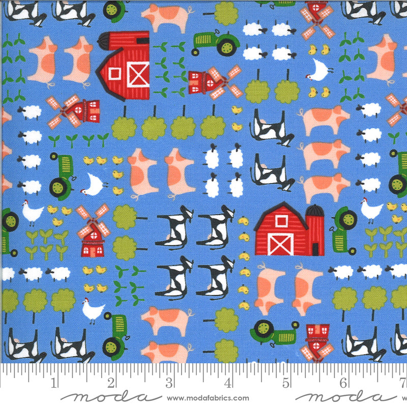 Moda Fabrics On The Farm - Blue Old MacDonald