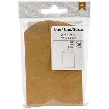 American Crafts Mini Bags 3.94"X2.6" 25/Pkg - Kraft