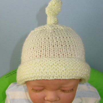 Baby Garter Stitch Cuff Topknot Beanie Hat
