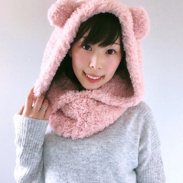 Fluffy Hooded Bear Cowl
