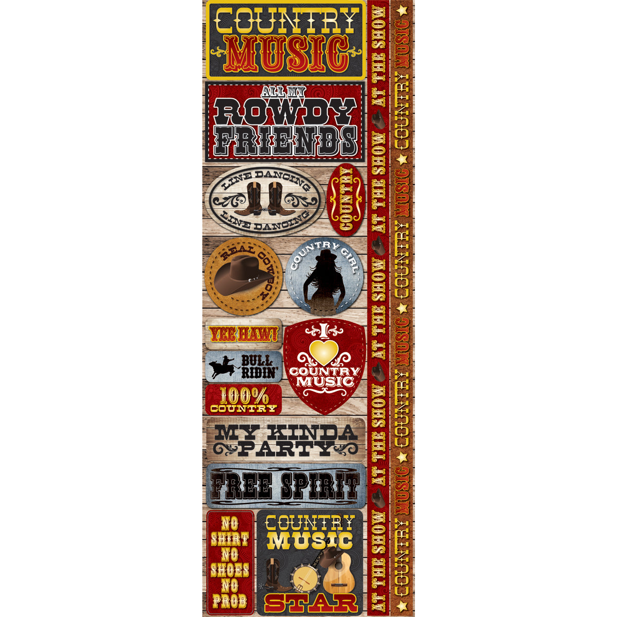 Reminisce Signature Series Cardstock Combo Sticker 4.25"X12" - Country Music